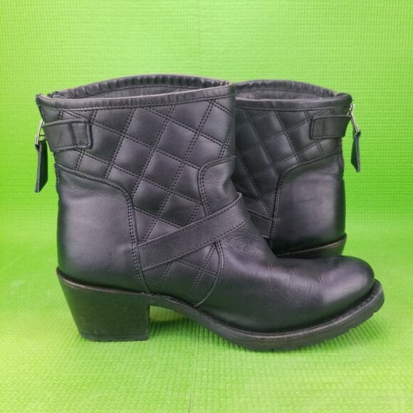 ✅Sonora Quilted Black Leather Ankle Moto/Biker Boots Women's 8B Heeled Back Zip - Picture 11 of 12